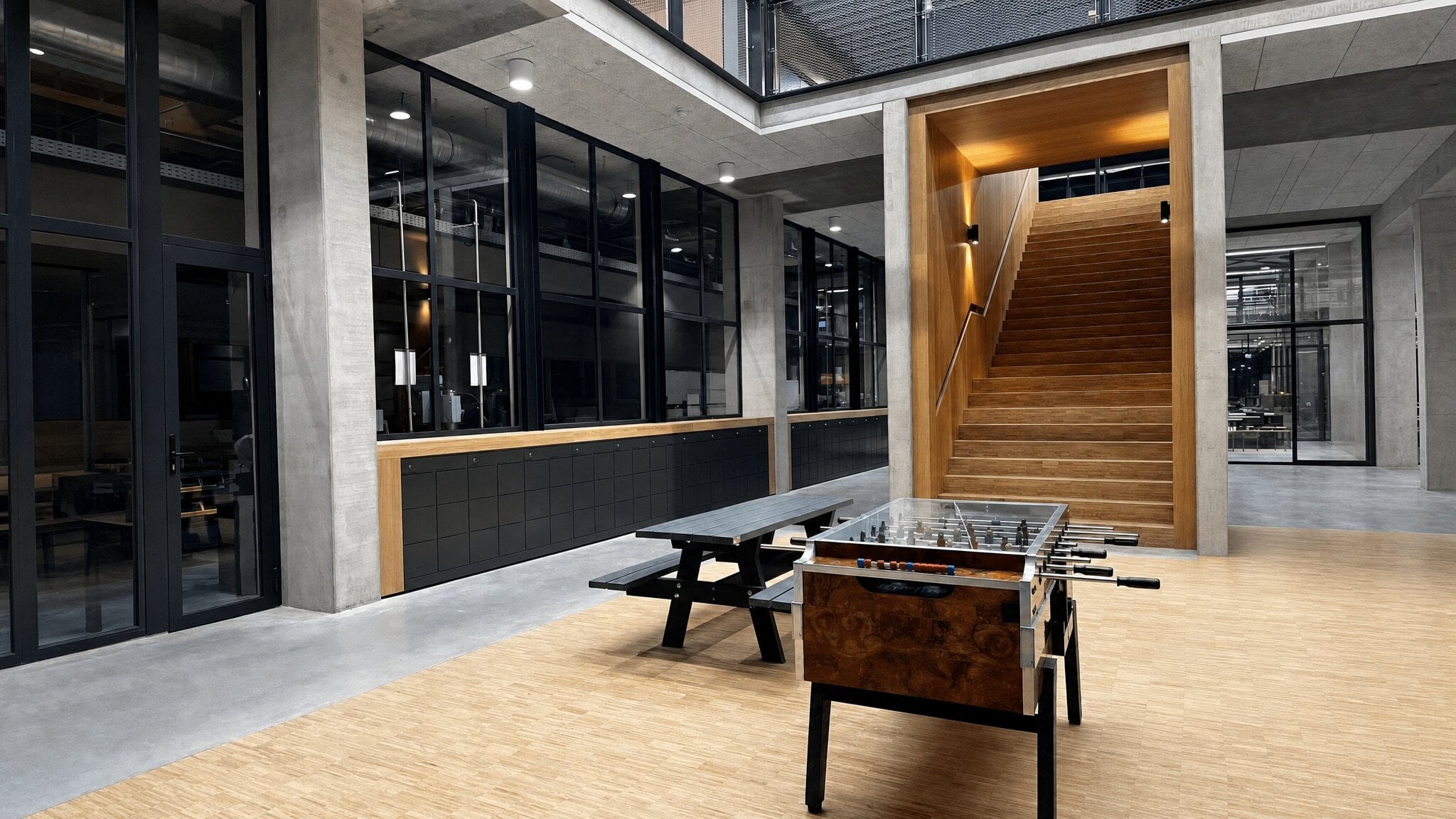 Smart locker wall in a modern lobby