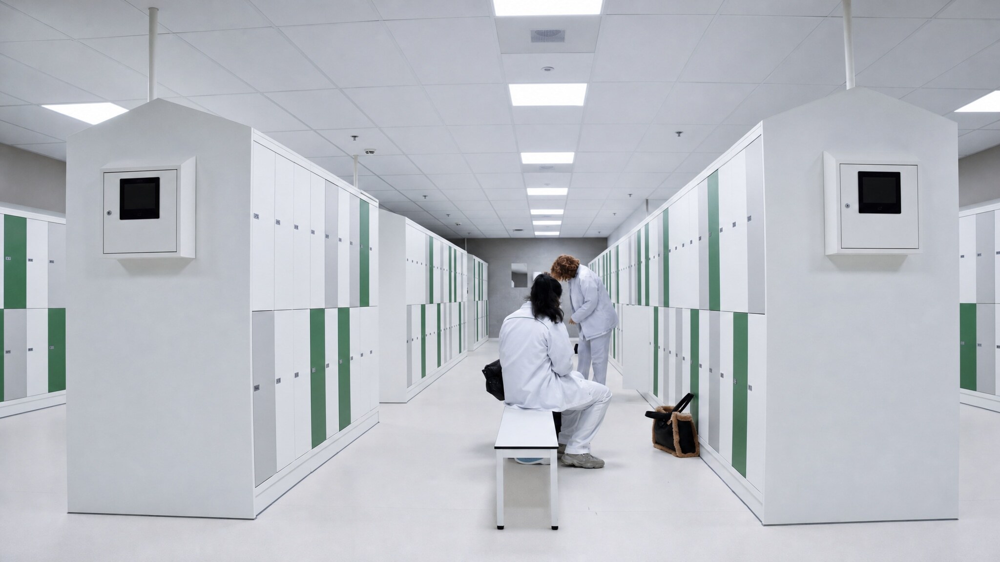 Nurse using a smart locker for secure supply pickup in a hospital