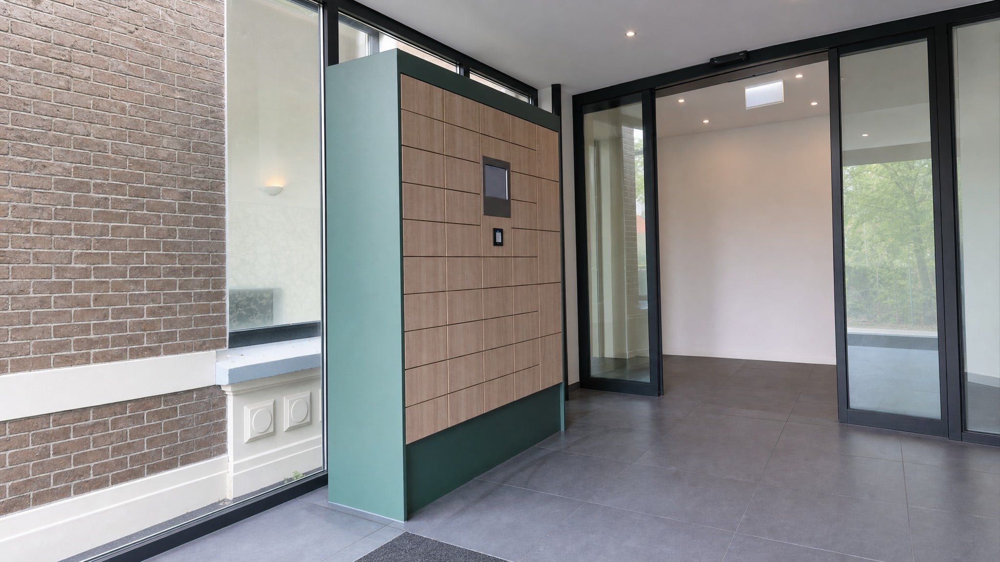 Customer scanning QR code to access a smart locker for retail pickup