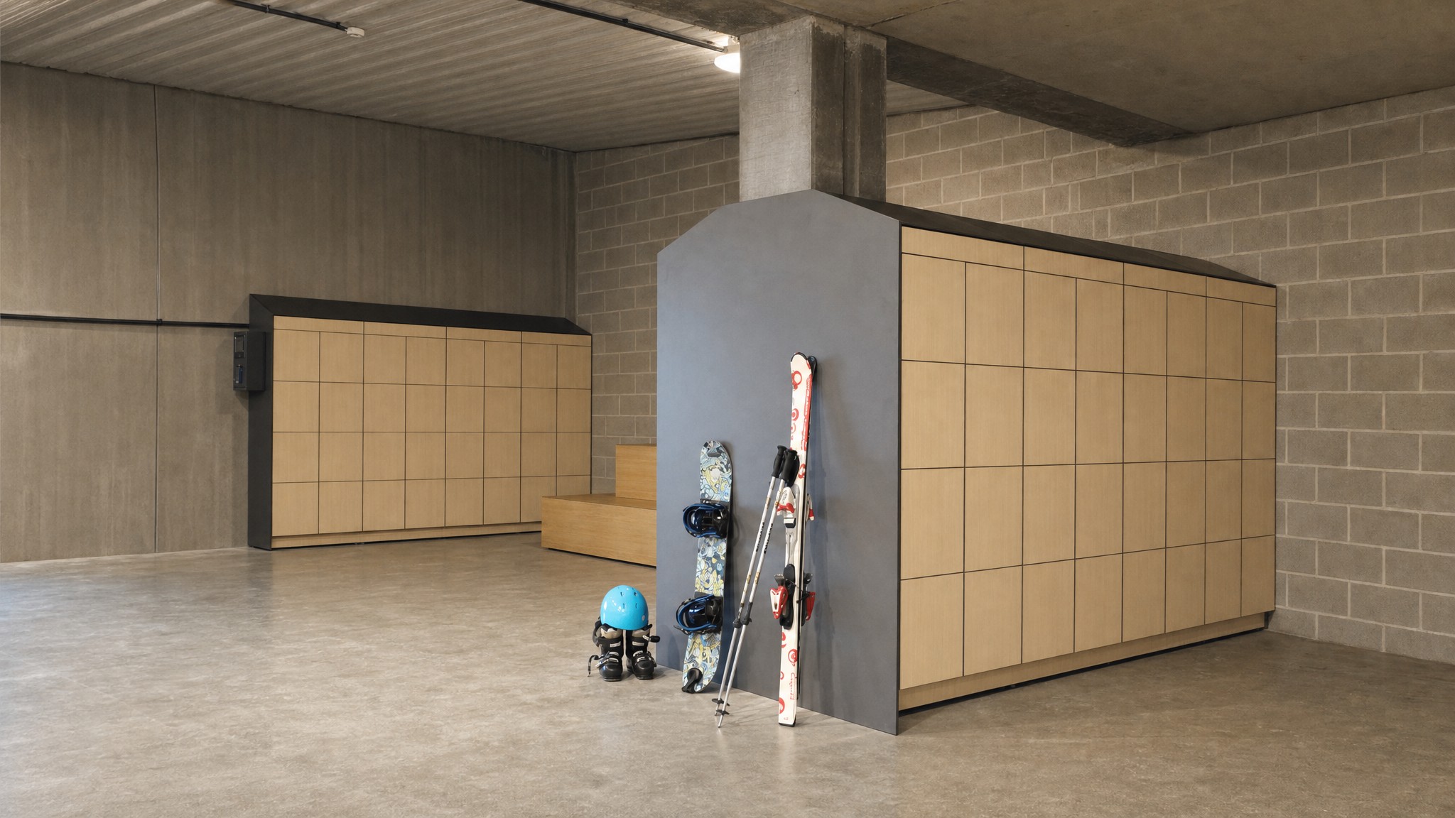 Sports and recreation smart locker wall
