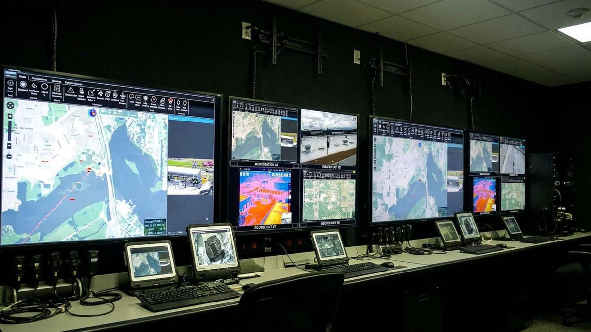 Military control room monitoring weapon locations in real-time