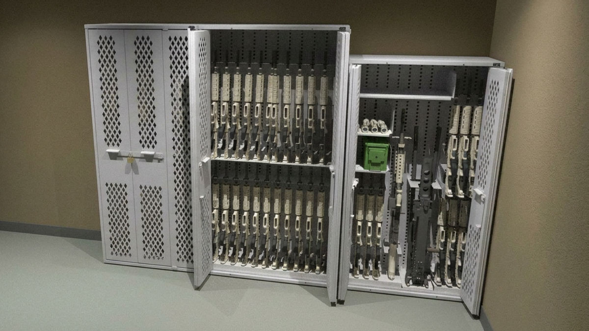 Police weapon locker equipped with GPS weapon tracking system