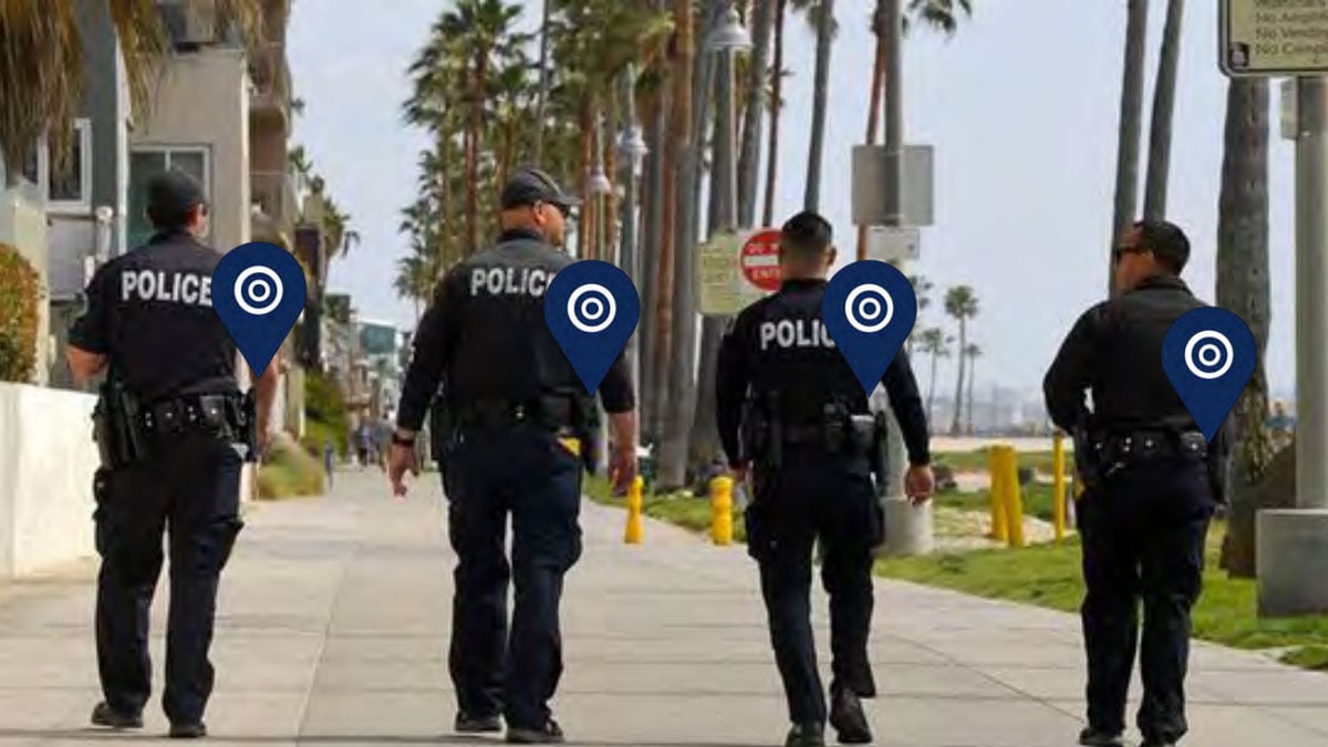 Security agent with GPS-tracked firearm in field environment