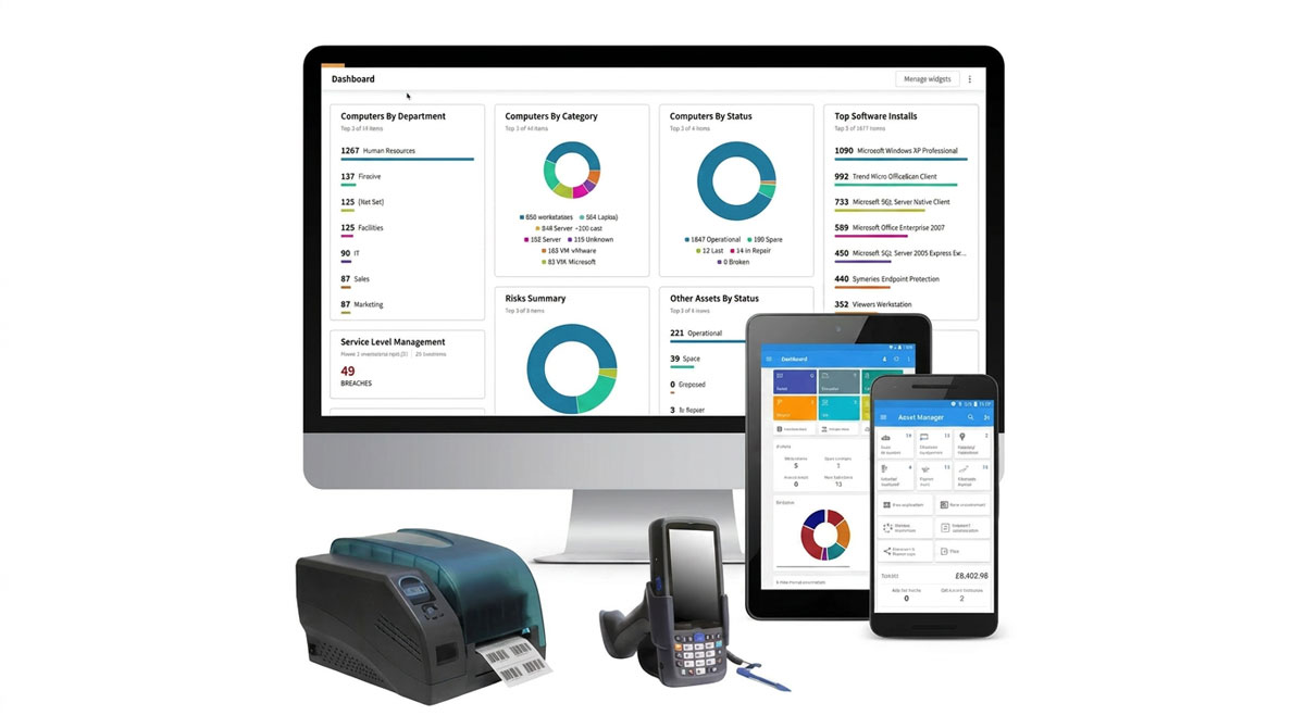 evidence tracking software dashboard with barcode printer and mobile asset management devices